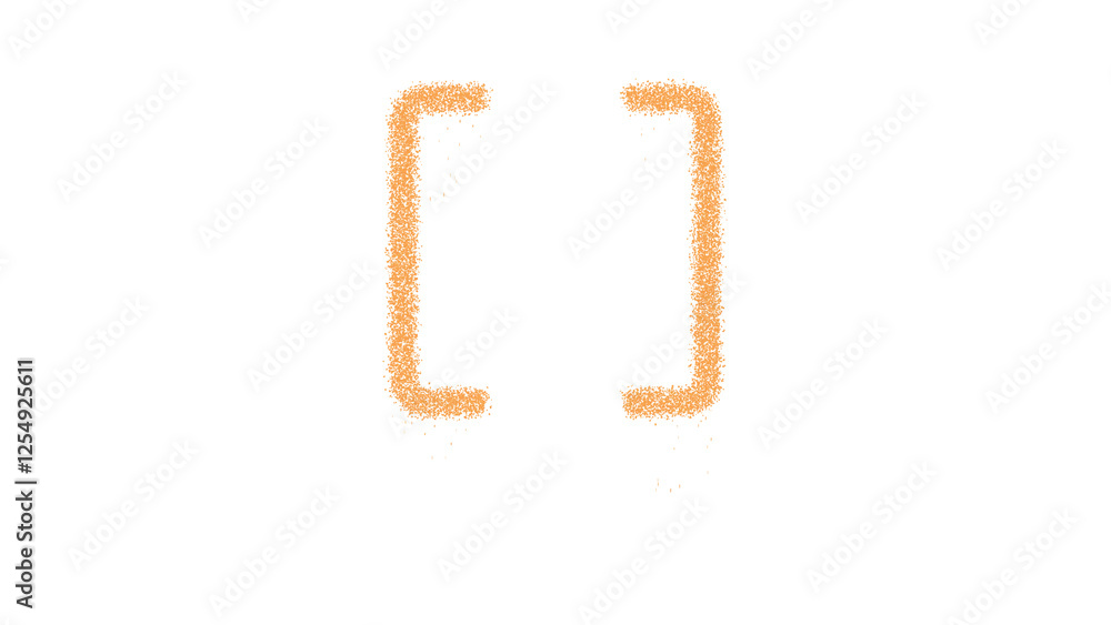 Icon brackets is made of yellow grains of sand. Some grains of sand fall down. Transparent background. Black Icon brackets is made of yellow grains of sand. Some grains of sand fall down. Transparent background. Black