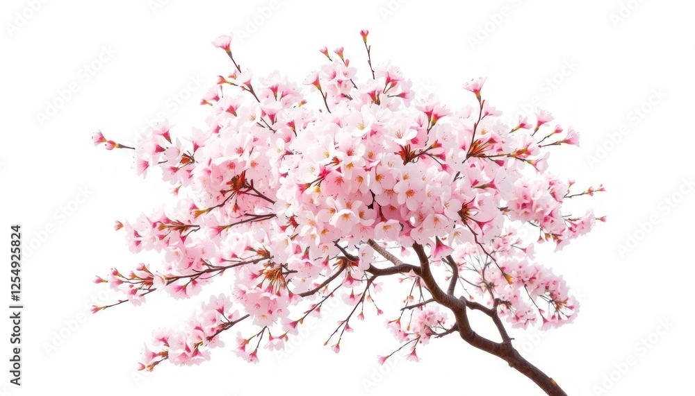 Fototapeta premium Pink cherry blossom tree in full bloom with delicate branches and petals in a seasonal nature illustration