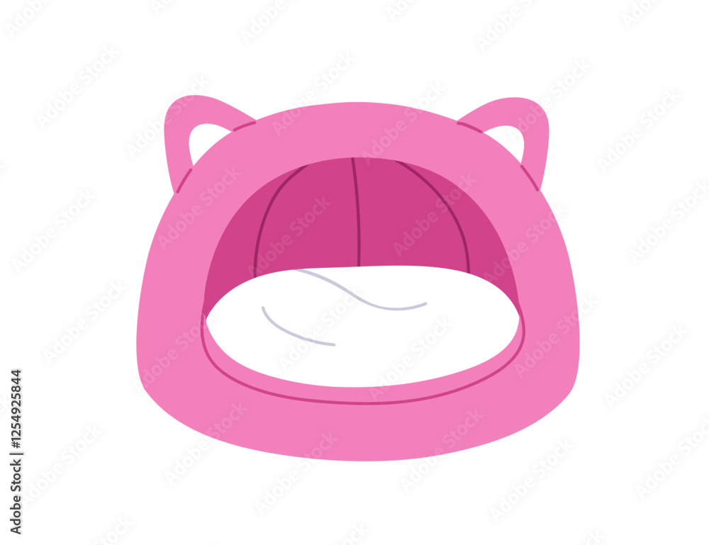 Pet bed with cushion. Dome-shaped shelter with funny ears. Cozy comfortable enclosed sleeping space for cats. Feline home furniture with roof. Flat vector illustration isolated on white background Pet bed with cushion. Dome-shaped shelter with funny ears. Cozy comfortable enclosed sleeping space for cats. Feline home furniture with roof. Flat vector illustration isolated on white background