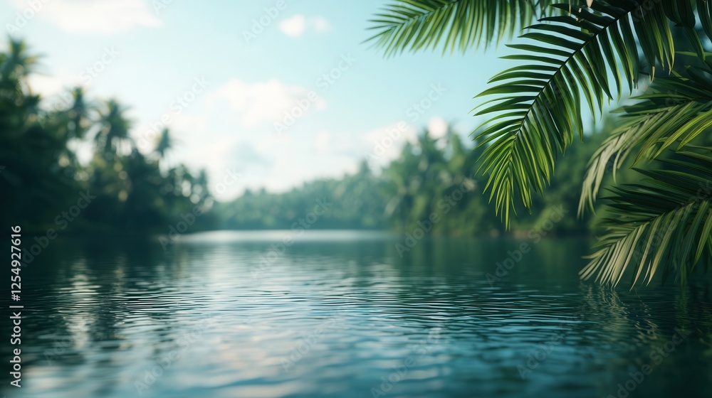 A serene river scene surrounded by lush greenery and palm trees under a clear sky, reflecting tranquility and natural beauty. A serene river scene surrounded by lush greenery and palm trees under a clear sky, reflecting tranquility and natural beauty.