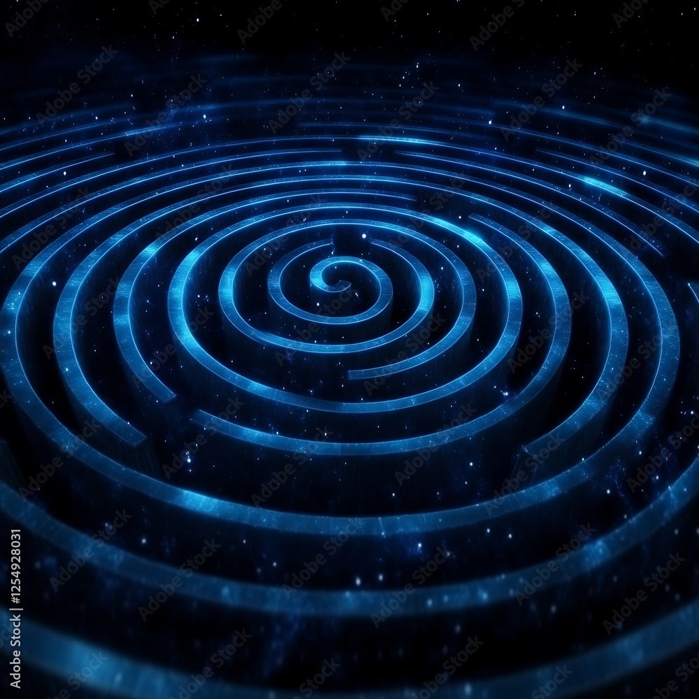 Cosmic Labyrinth of Glowing Rings on Dark Galaxy Background with Infinite Deepness and Starry Sky Cosmic Labyrinth of Glowing Rings on Dark Galaxy Background with Infinite Deepness and Starry Sky