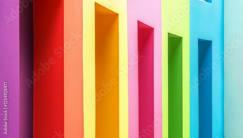 Colorful rectangular alcoves in rainbow colors. photo