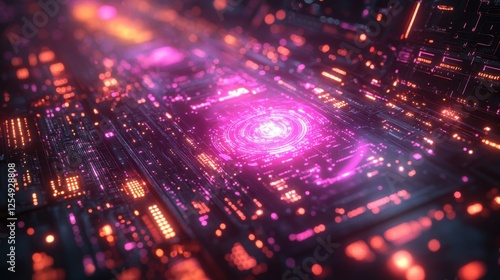 Futuristic glowing circuit board with neon lights