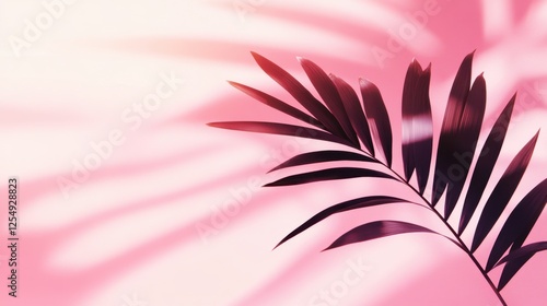 Palms shadow on pink background representing tropical nature vibe