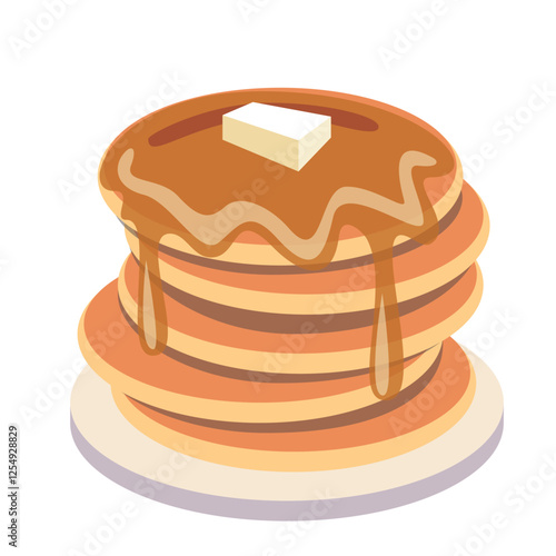 Plate of Pancakes with Butter and Syrup - Delicious Breakfast Food Vector Illustration