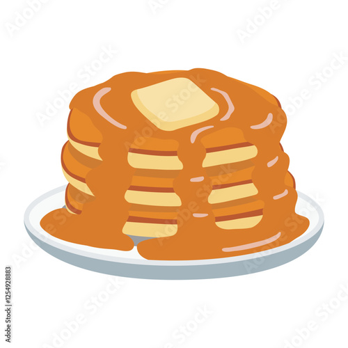 Plate of Pancakes with Butter and Syrup - Delicious Breakfast Food Vector Illustration
