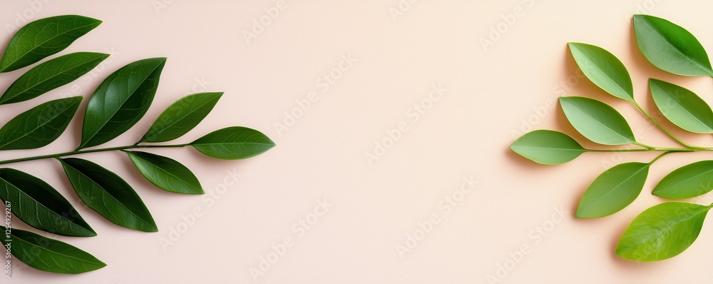 Naklejka premium Elegant green leaves on soft background.