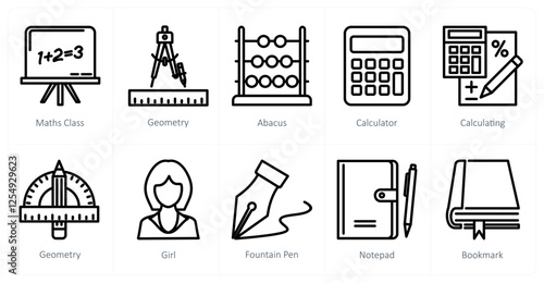 A set of 10 education icons as maths class, geometry, abacus