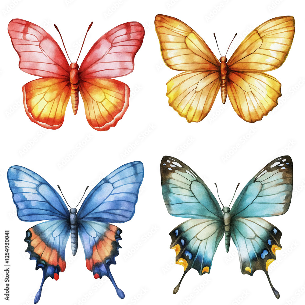 set of colorful butterflies isolated on transparent white background, clipping path set of colorful butterflies isolated on transparent white background, clipping path