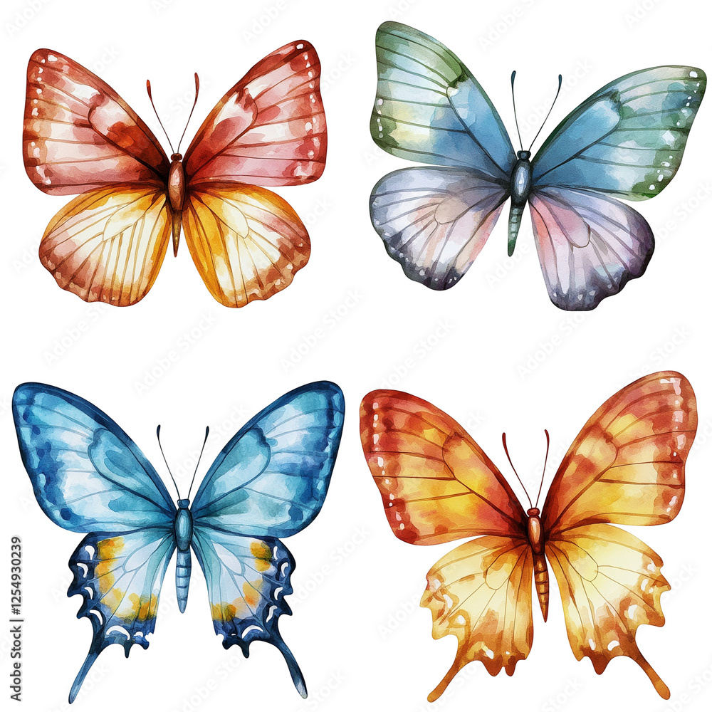 set of colorful butterflies isolated on transparent white background, clipping path set of colorful butterflies isolated on transparent white background, clipping path