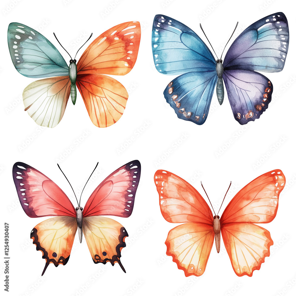 set of colorful butterflies isolated on transparent white background, clipping path set of colorful butterflies isolated on transparent white background, clipping path