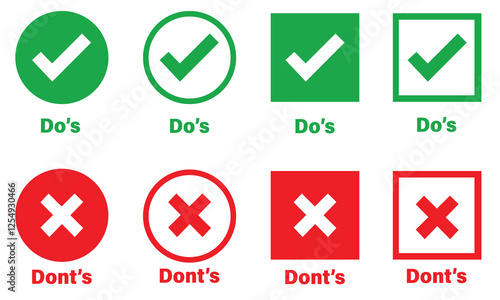 Green check mark, red cross mark icon set. Set of check mark and cross mark icon. Vector illustration. True and false button. Right or rong button. vector illustration.