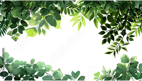 Green tropical leaves cutout PNG, vector jungle foliage, nature leaf background, exotic plants silhouette, transparent background, fresh tropical greenery, lush leaf pattern, vibrant nature