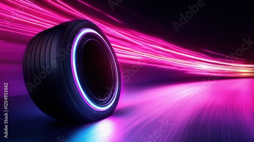 Neon tire with motion blur pink lights