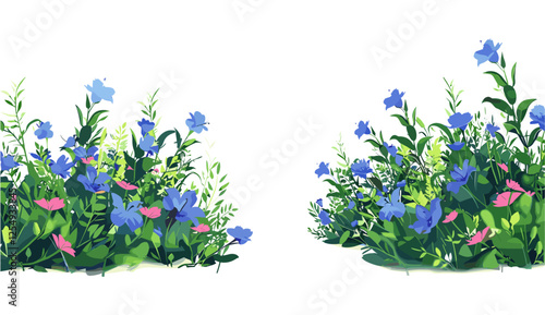 3d vector illustration ornamental flowers bushes, nature corridor cutout, transparent background, png, plants, foliage, decorative elements, floral design, botanica