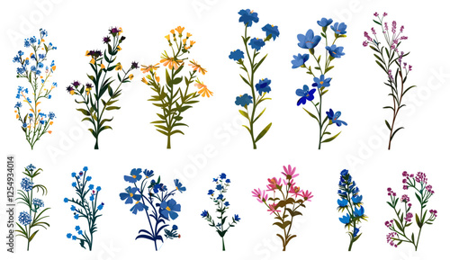 Flowers bushes 3d vector illustration, ornamental plants, nature corridor cutout, png, botanical artwork, greenery, floral design, foliage, transparent background, natural decor