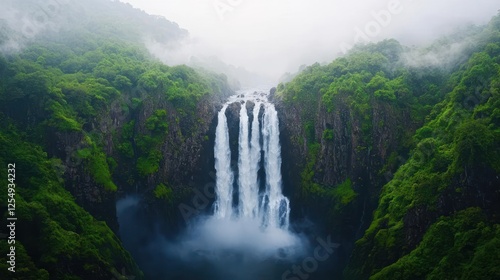 Tropical Waterfall Cascading Through Lush Green Forest