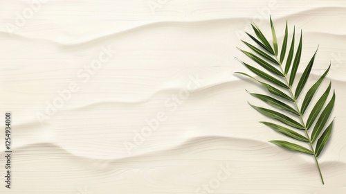 Palm leaf on textured sand background