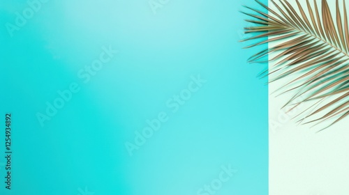 Tropical palm leaf blue background