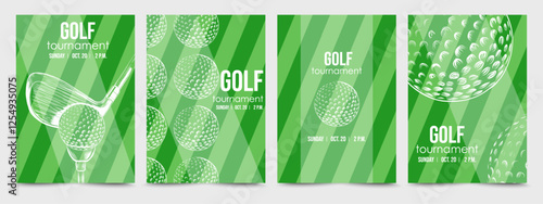 Golf posters with golf ball. Sport background for Golf tournament advertising. Cover for Sport event announcement. Vector illustration.