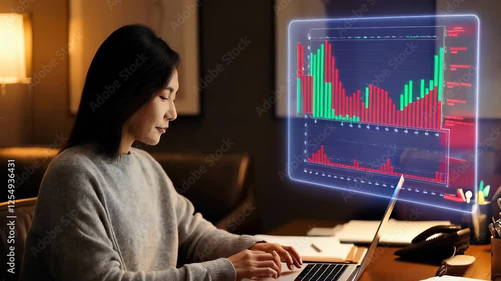 Woman Analyzing Data on Futuristic Interface Woman Analyzing Data on Futuristic Interface