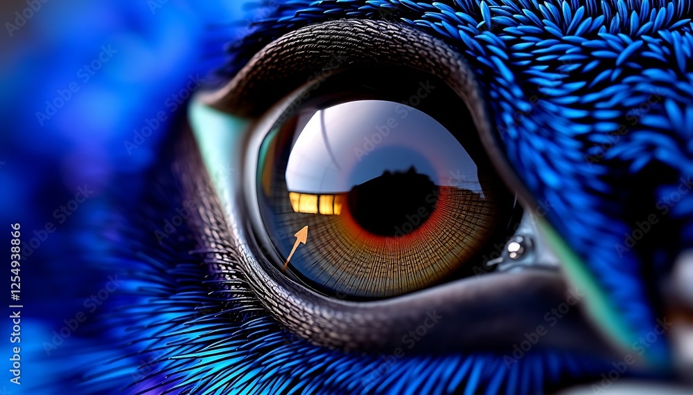Naklejka premium Close-up Macro Photography of a Peacock's Eye, Stunning Detail and Vivid Colors, Nature's Masterpiece
