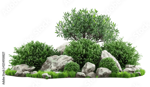 Green shrubs design, gardening vector illustration, nature rock, cut out backgrounds, plants, garden landscape, outdoor decor, garden style, nature theme, eco-friendly design