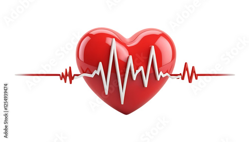  3d Red heart and heartbeat wave png