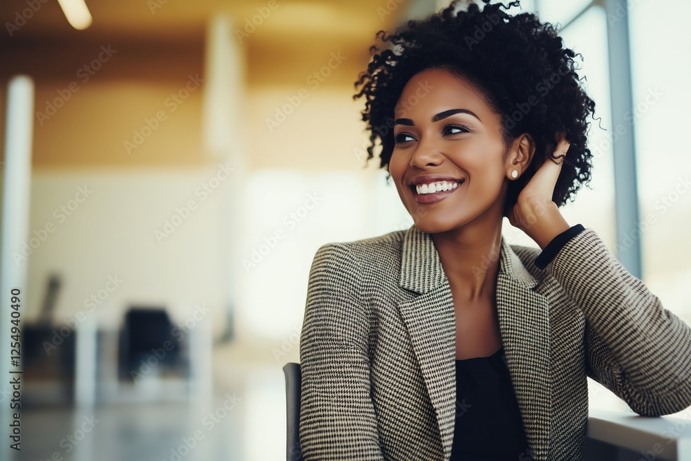 Businesswoman enjoys well-deserved break while relaxing in modern office chair Businesswoman enjoys well-deserved break while relaxing in modern office chair