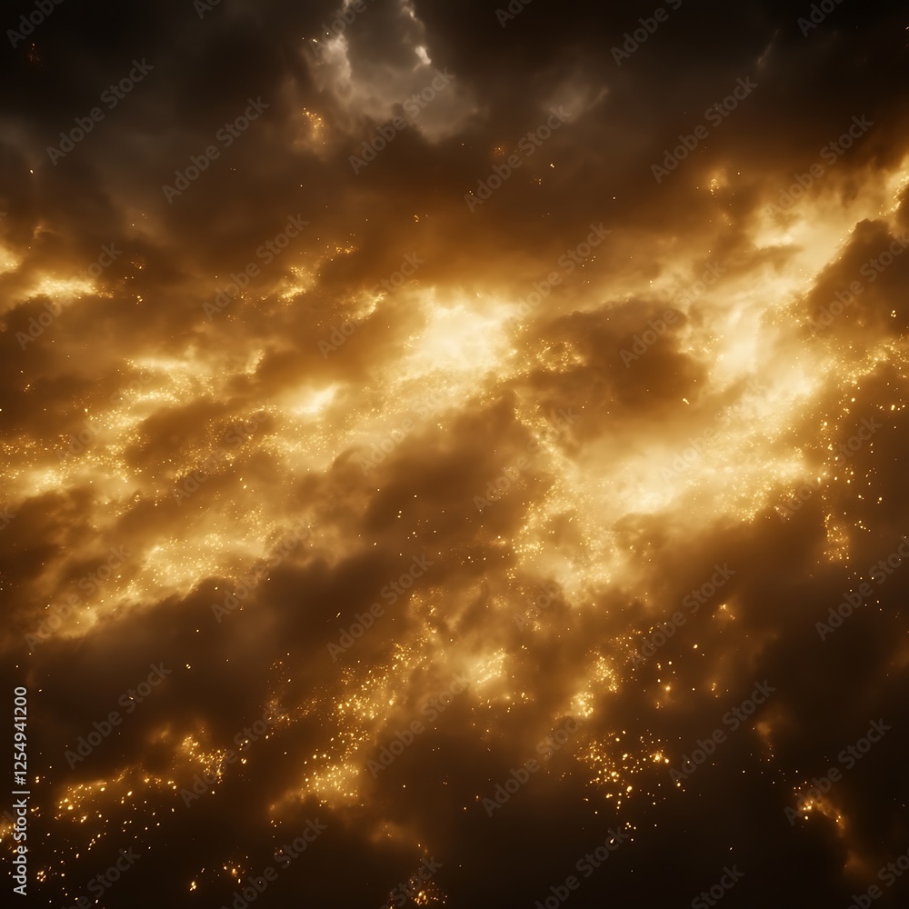 Dramatic Golden Clouds at Twilight Radiating Warmth and Majesty with Sparkling Light Effects Dramatic Golden Clouds at Twilight Radiating Warmth and Majesty with Sparkling Light Effects