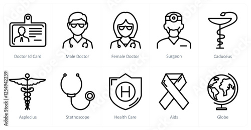 A set of 10 medical icons as doctor id card, male doctor, female doctor