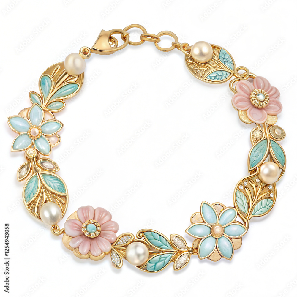 Rococo floral bracelet with delicate pastel roses on white background for feminine style Rococo floral bracelet with delicate pastel roses on white background for feminine style