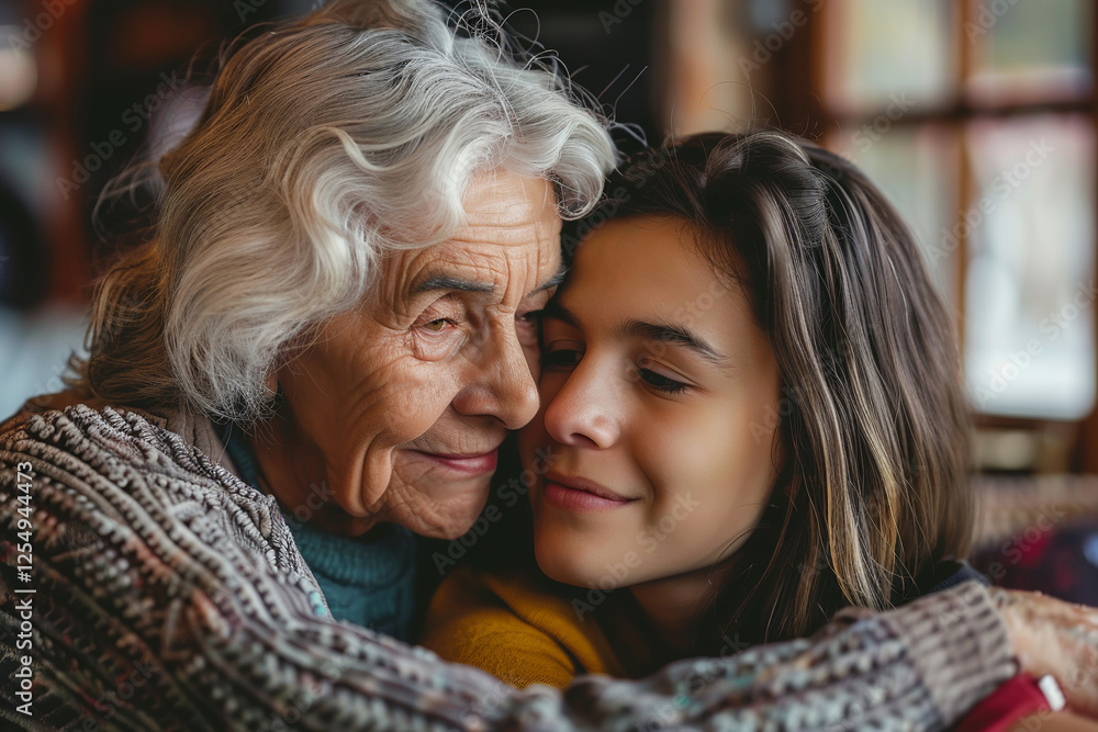 A woman and daughter are hugging each other. They seem to be enjoying each other's company and the moment. A woman and daughter are hugging each other. They seem to be enjoying each other's company and the moment.