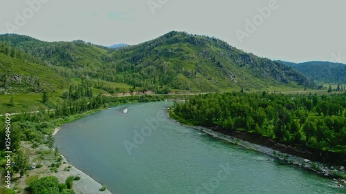 Wallpaper Mural Aerial view from above over a mountain river and a green dense forest. Torontodigital.ca