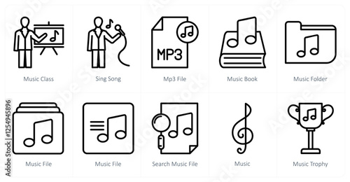 A set of 10 music icons as music class, sing song, mp3 file