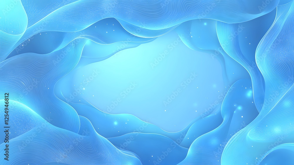 Obraz premium Abstract blue waves create a frame with sparkles around it