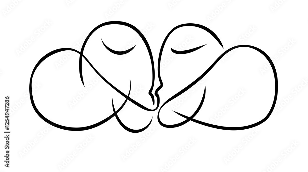 Minimalist couple kissing icon created with a single continuous line drawing Abstract and simple silhouette design representing romantic relationship love and intimacy Minimalist couple kissing icon created with a single continuous line drawing Abstract and simple silhouette design representing romantic relationship love and intimacy