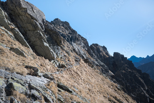 Obraz na płótnie High mountain hiking trail in the High Tatras, Orla Perć.
w salonie