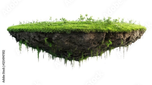 Earth land Soil layers 3D Illustration round soil ground cross section float landscape fantasy floating island
