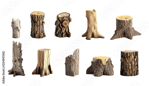 Vector hardwood trees stubs collection, cut out backgrounds, tree trunks, rustic wood design, nature textures, wooden eco-friendly decor, natural style, forest elements, organic design