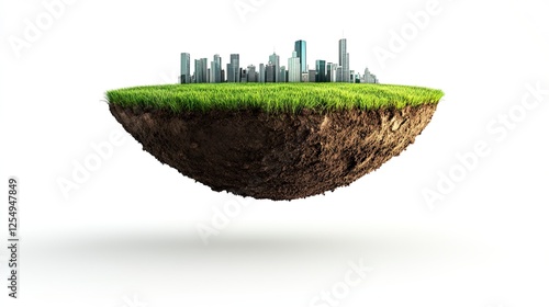 Earth land Soil layers 3D Illustration round soil ground cross section float landscape fantasy floating island