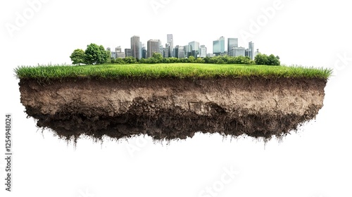 Earth land Soil layers 3D Illustration round soil ground cross section float landscape fantasy floating island