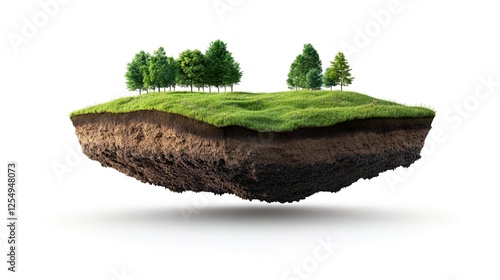 Earth land Soil layers 3D Illustration round soil ground cross section float landscape fantasy floating island