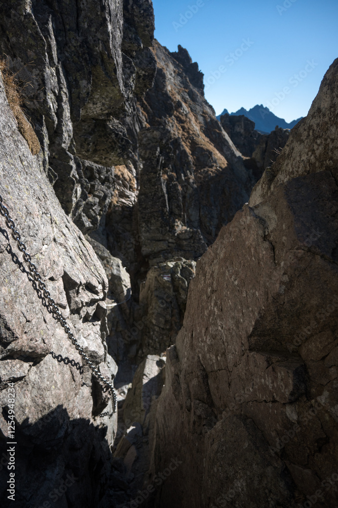 High mountain hiking trail in the High Tatras, Orla Perć.
