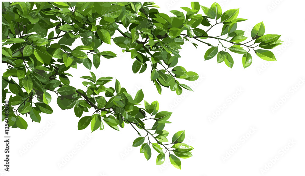 Green tree branch leafs corner composition, vector illustration, 3D illustration, isolate, PNG, nature, foliage, decorative border, eco design, spring, fresh leaves, clipart, transparent Green tree branch leafs corner composition, vector illustration, 3D illustration, isolate, PNG, nature, foliage, decorative border, eco design, spring, fresh leaves, clipart, transparent