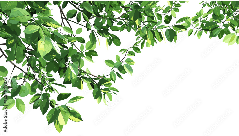Isolated vector tree branch, leafs png, greenery foreground, botanical element, nature leaves, plant design, transparent leaves, eco-friendly, fresh foliage, outdoor scene Isolated vector tree branch, leafs png, greenery foreground, botanical element, nature leaves, plant design, transparent leaves, eco-friendly, fresh foliage, outdoor scene