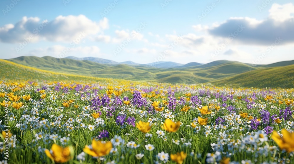 Wildflower Meadow in Spring, Vibrant Natural Landscape Wildflower Meadow in Spring, Vibrant Natural Landscape