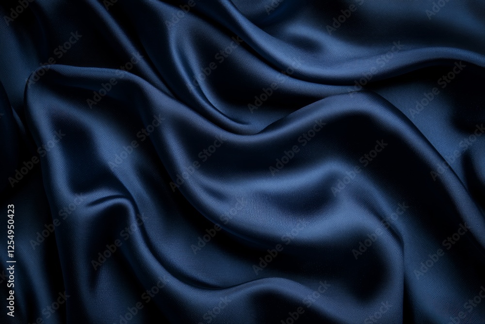 Deep blue satin fabric drapes in luxurious folds. Deep blue satin fabric drapes in luxurious folds.