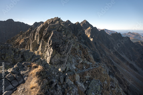 High mountain hiking trail in the High Tatras, Orla Perć.
