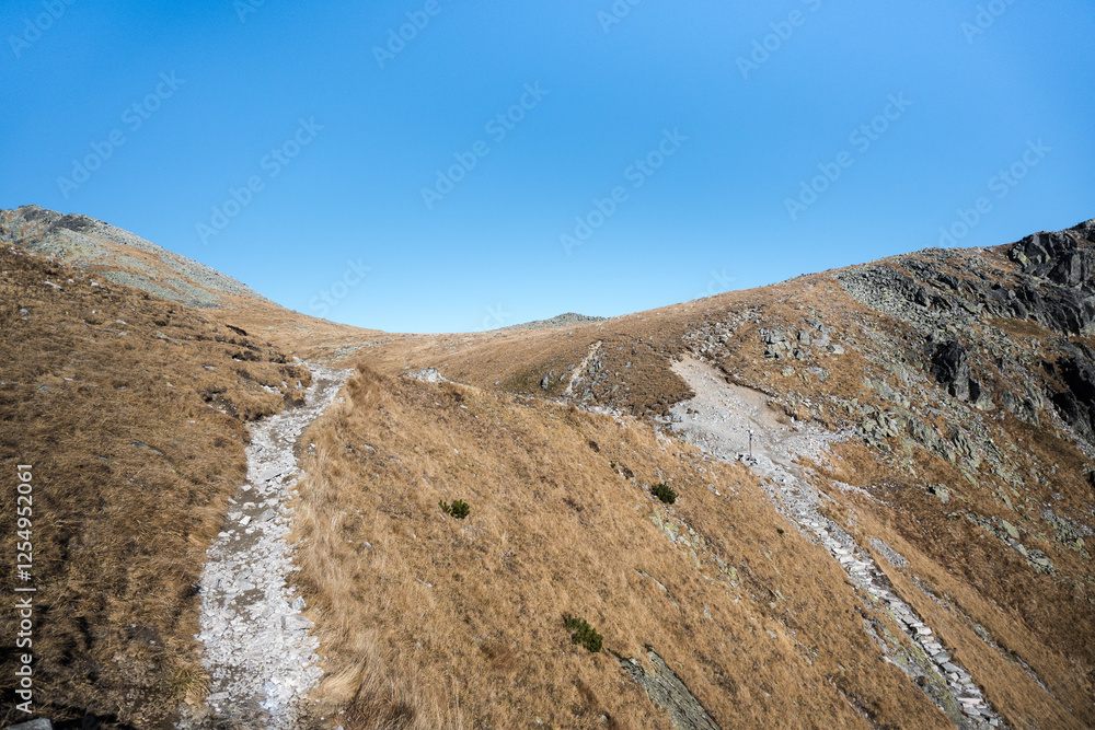 High mountain hiking trail in the High Tatras, Orla Perć.